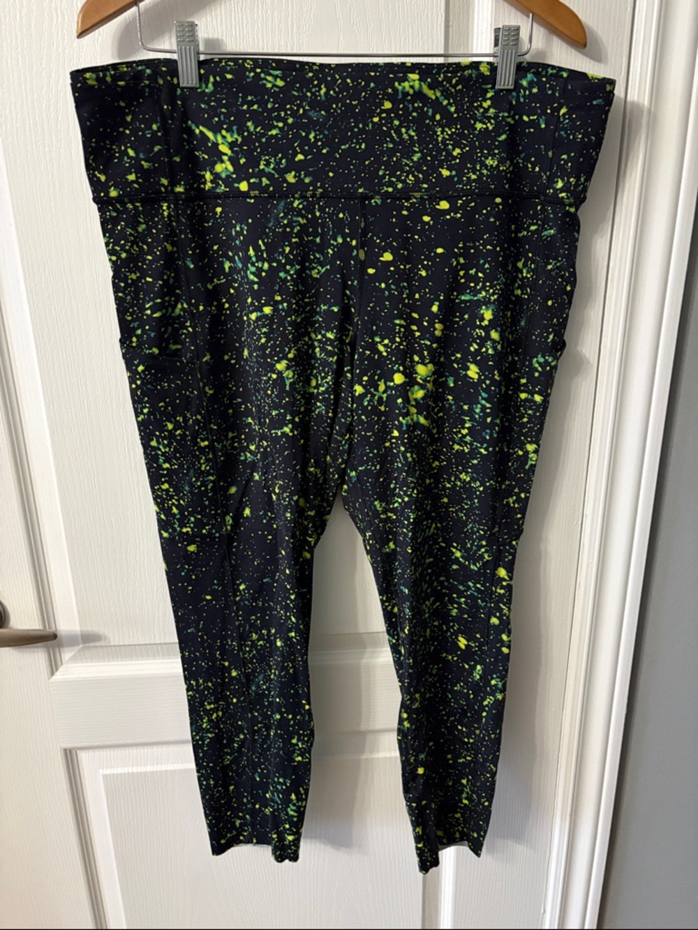 lululemon athletica Black Leggings with Neon Green Splatter